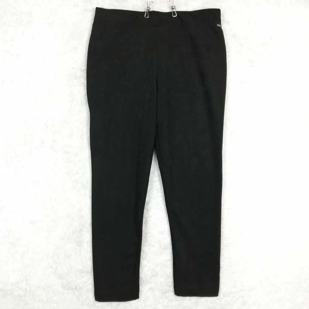 Tahari Womens Pants Faux Leather Suede Pull On Black High Rise XL New
